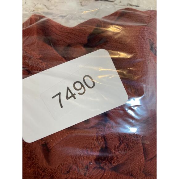 Jess & Jane Top Womens Small Rust Brown Hi Low Frayed Hem Edges Lagenlook Artsy - Picture 9 of 12